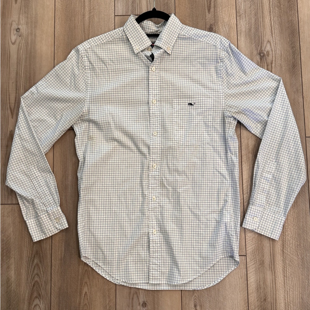 NWOT VINEYARD VINES Classic Fit Tucker Shirt L/S blue/white windowpane mens XS